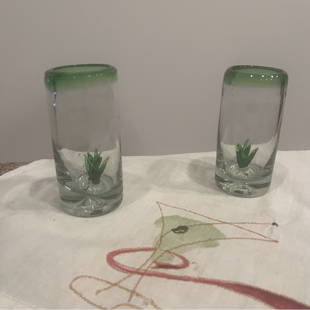 2 Hand Blown Mexican Tequila Shot Glasses